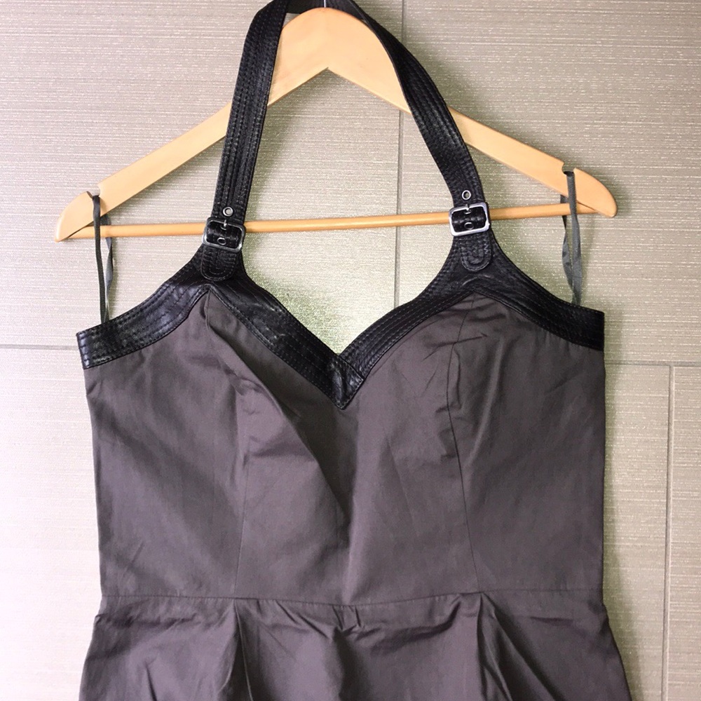 Halterneck dress w/ leather straps & buckle detail